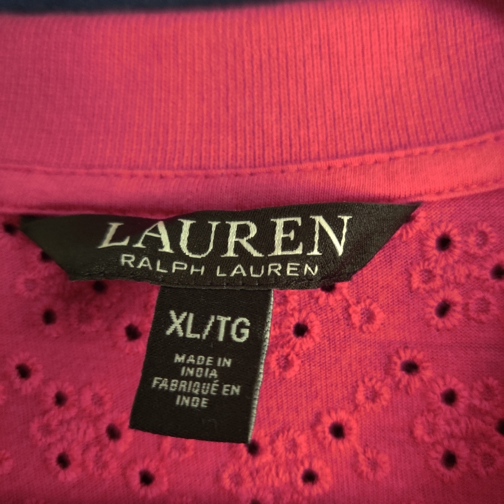 Ralph Lauren (Lauren) Dark Pink Eyelet short sleeve top XL